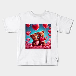 Teddy celebrating Valentines day, randome floating love hearts Kids T-Shirt